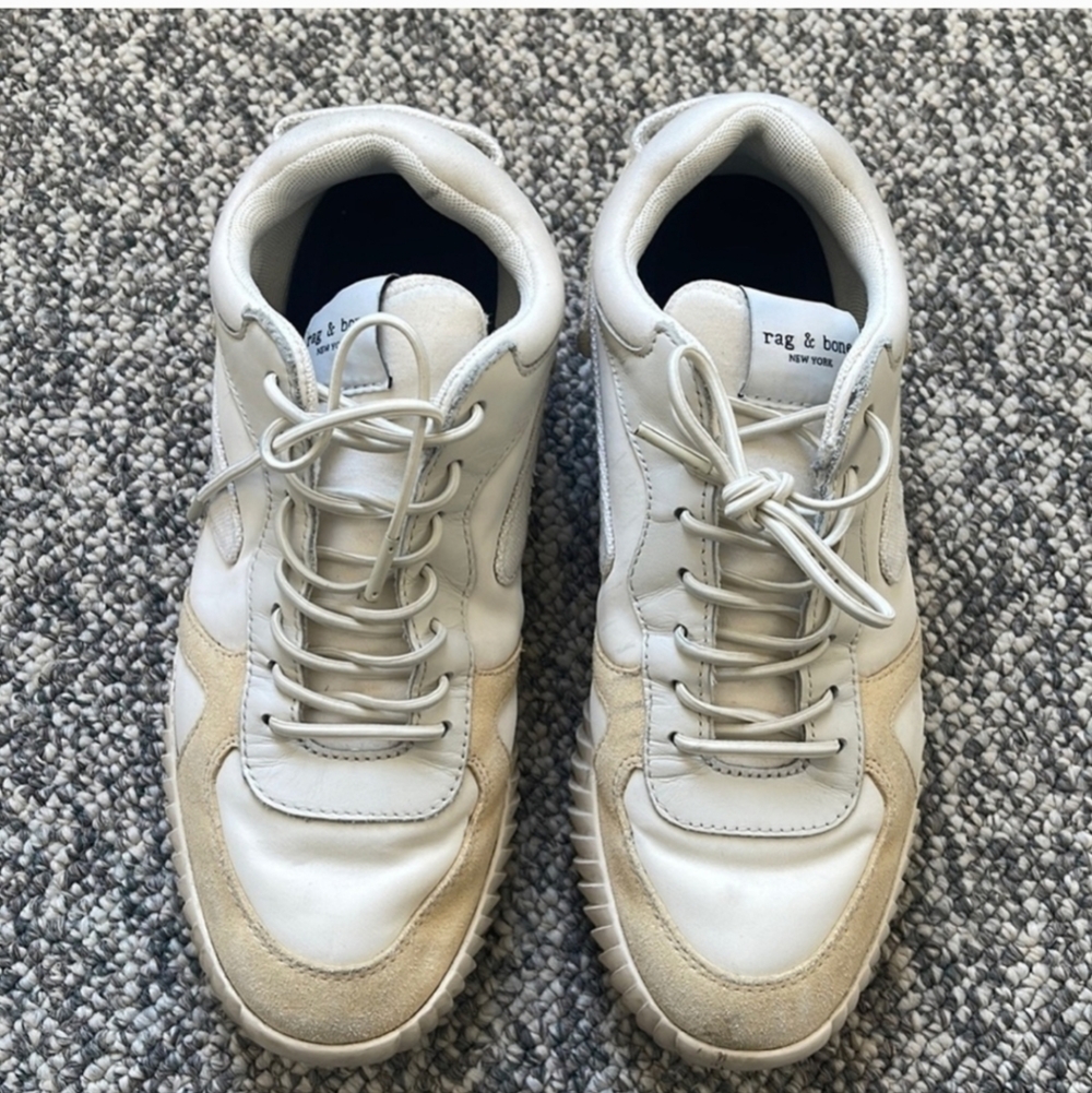 Rag & Bone White and Tan Retro Sneakers with Suede and Leather